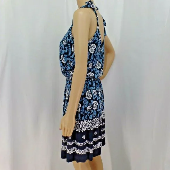 "LOFT" BLUE FLORAL TIE STRAPS BLOUSON DRESS SIZE: SP NWT - Picture 2 of 3